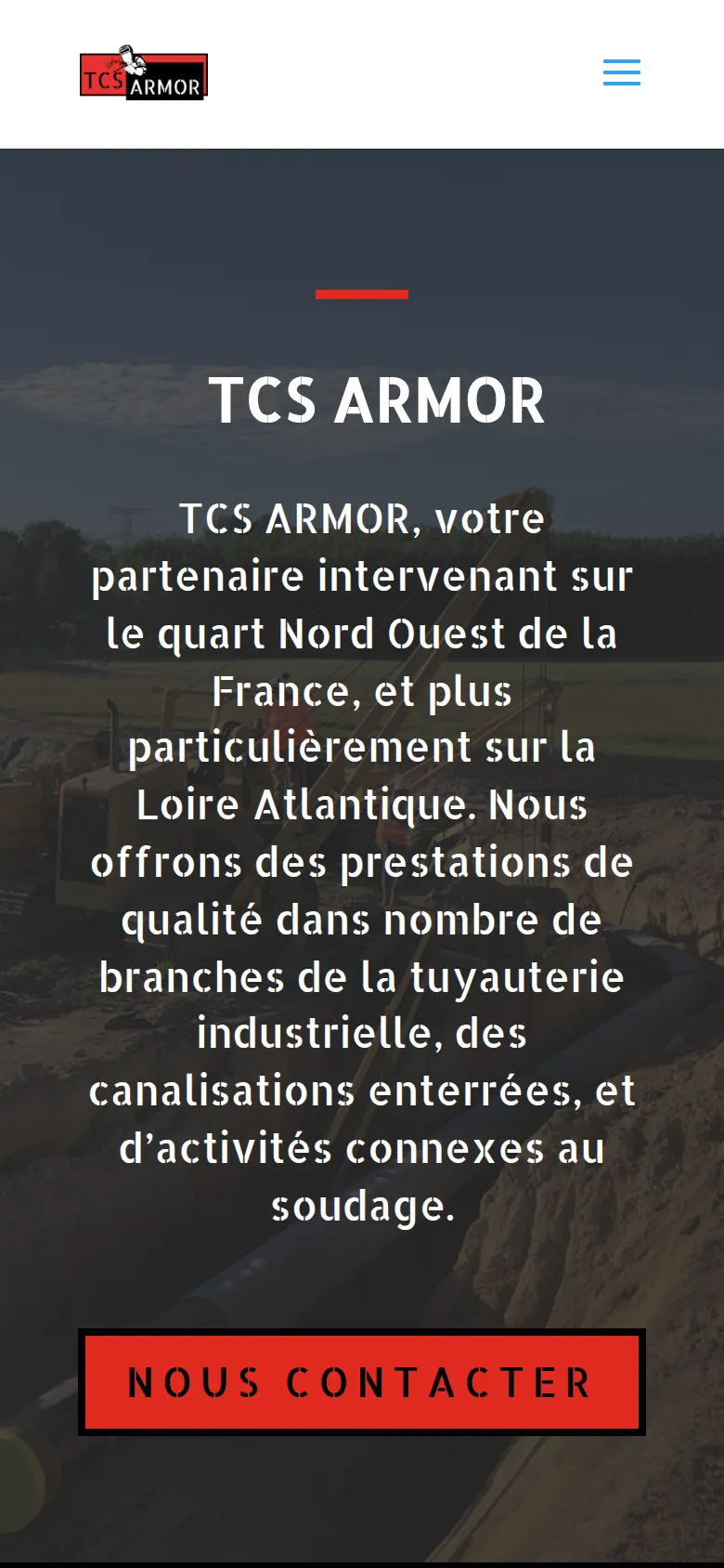Page d’accueil du site de TCS Armor, sur téléphone.
