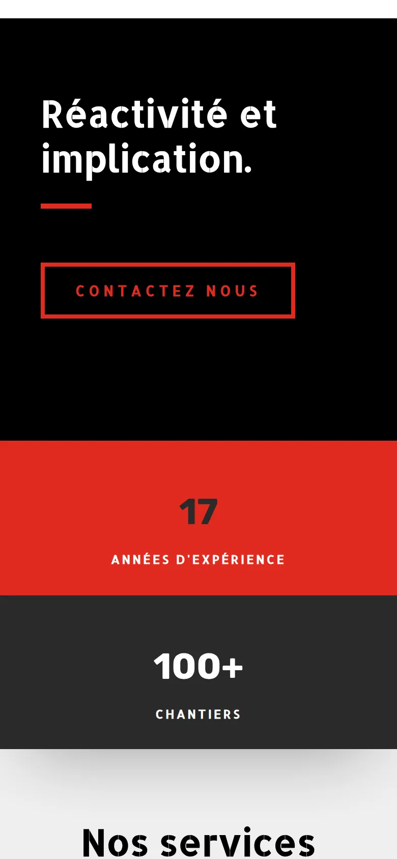 Section « Notre Histoire » de l’accueil du site de TCS Armor, sur téléphone.