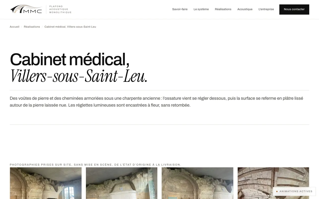 Page « Cabinet médical, Villers-sous-Saint-Leu » du site de MMC Agencement, sur ordinateur.