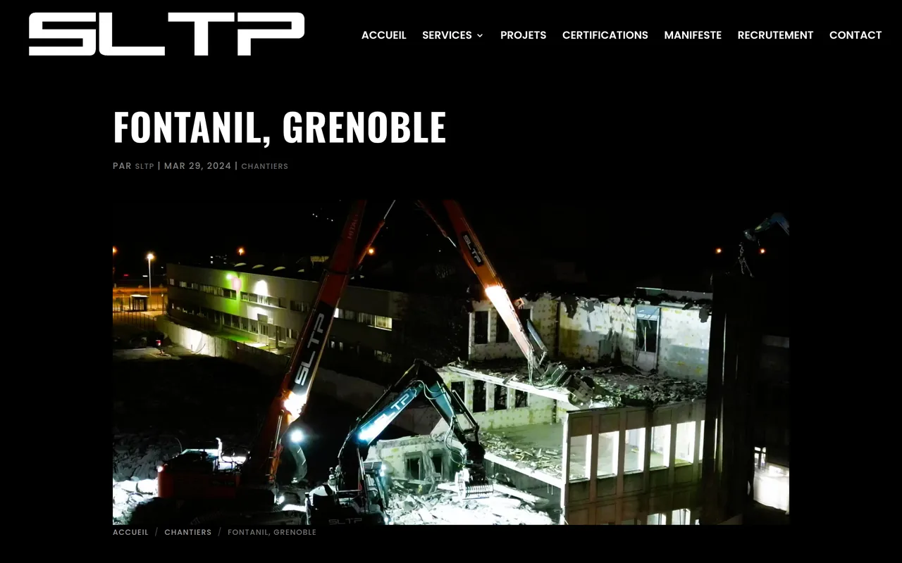 Page « Fontanil, Grenoble » du site de SLTP, sur ordinateur.