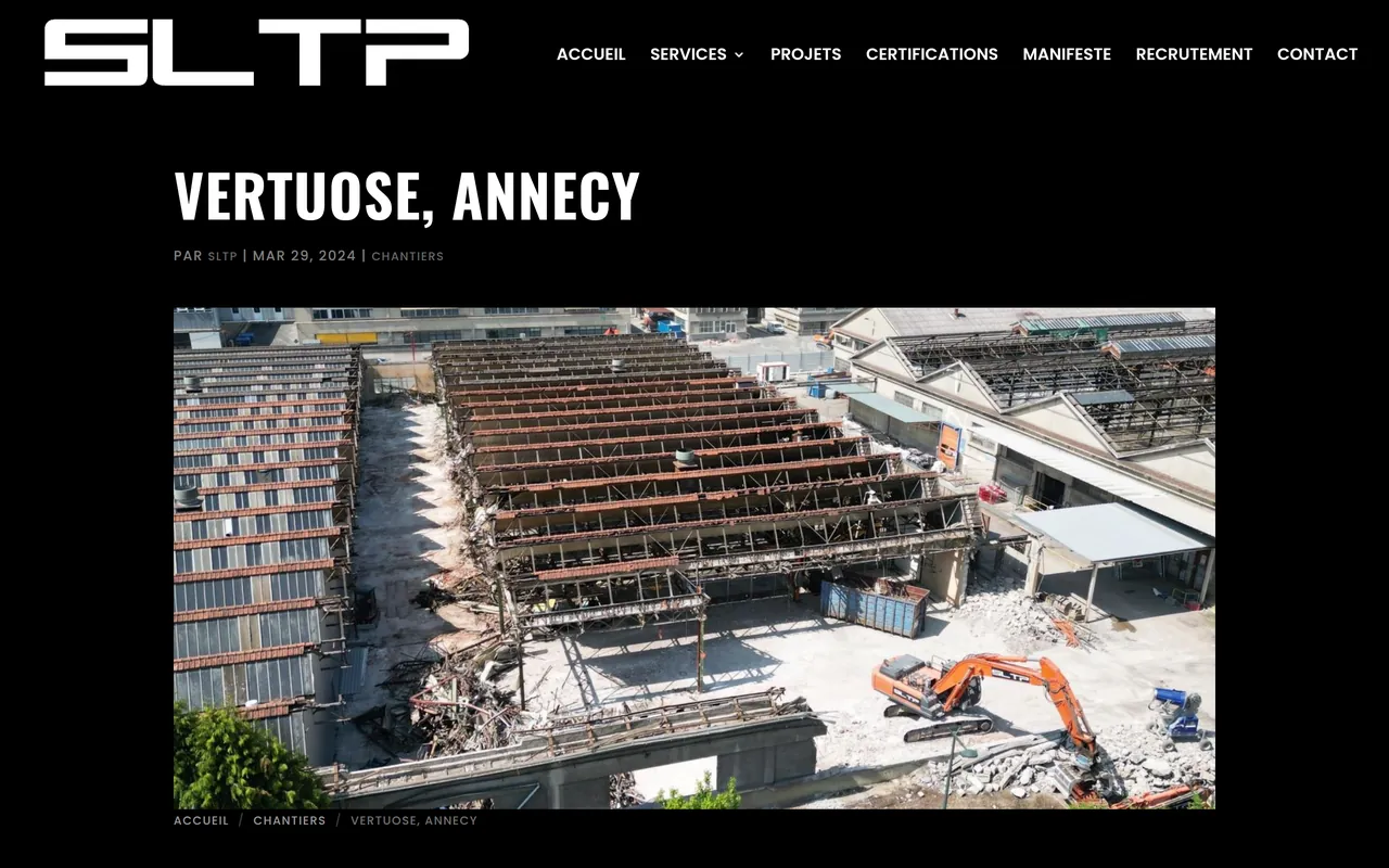Page « Vertuose, Annecy » du site de SLTP, sur ordinateur.