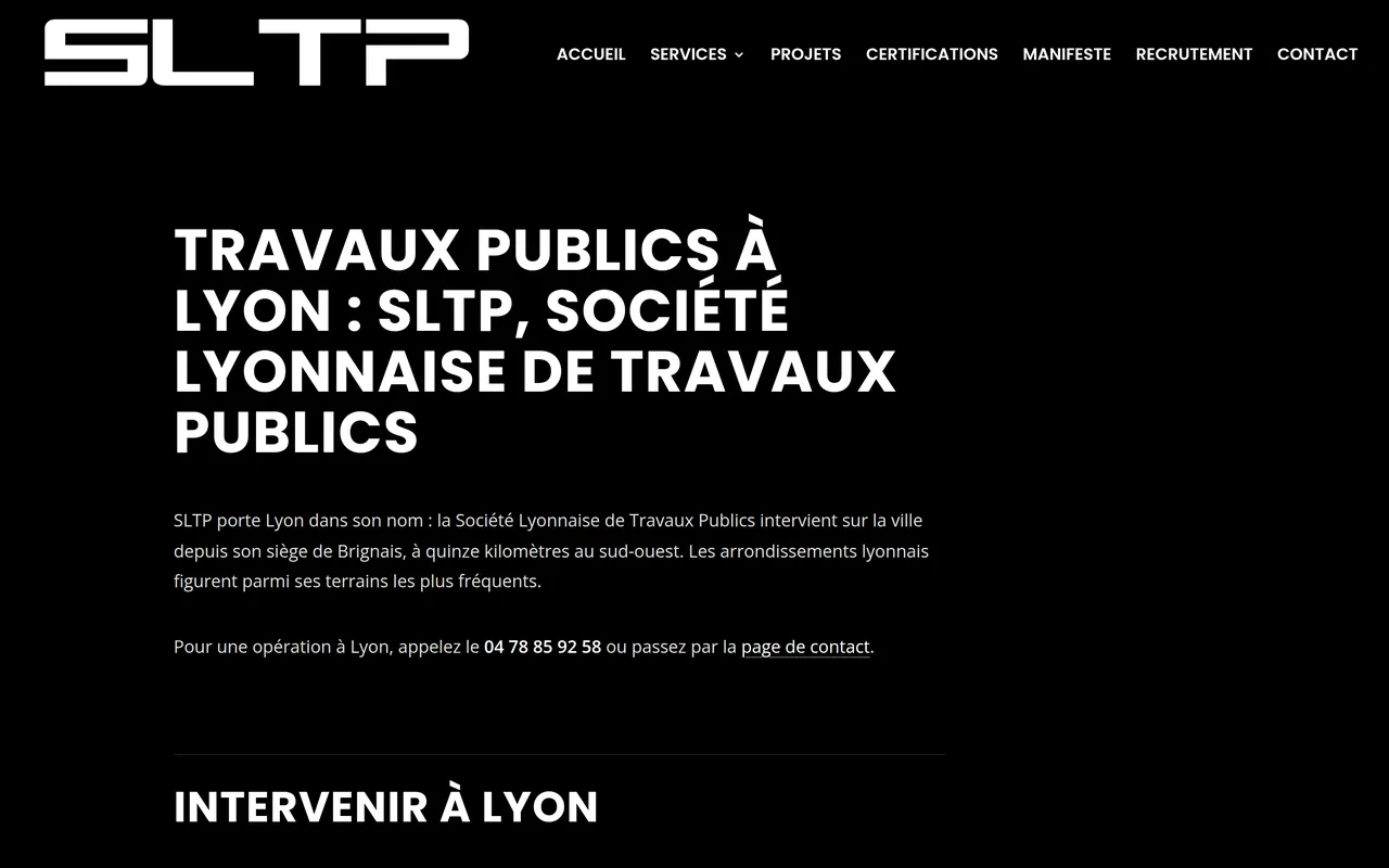 Page « Lyon » du site de SLTP, sur ordinateur.