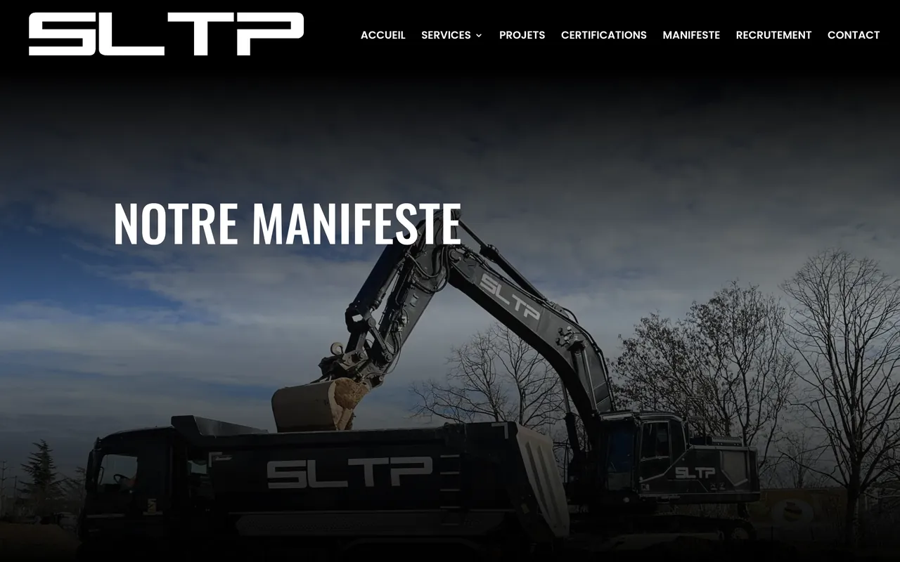 Page « Manifeste » du site de SLTP, sur ordinateur.