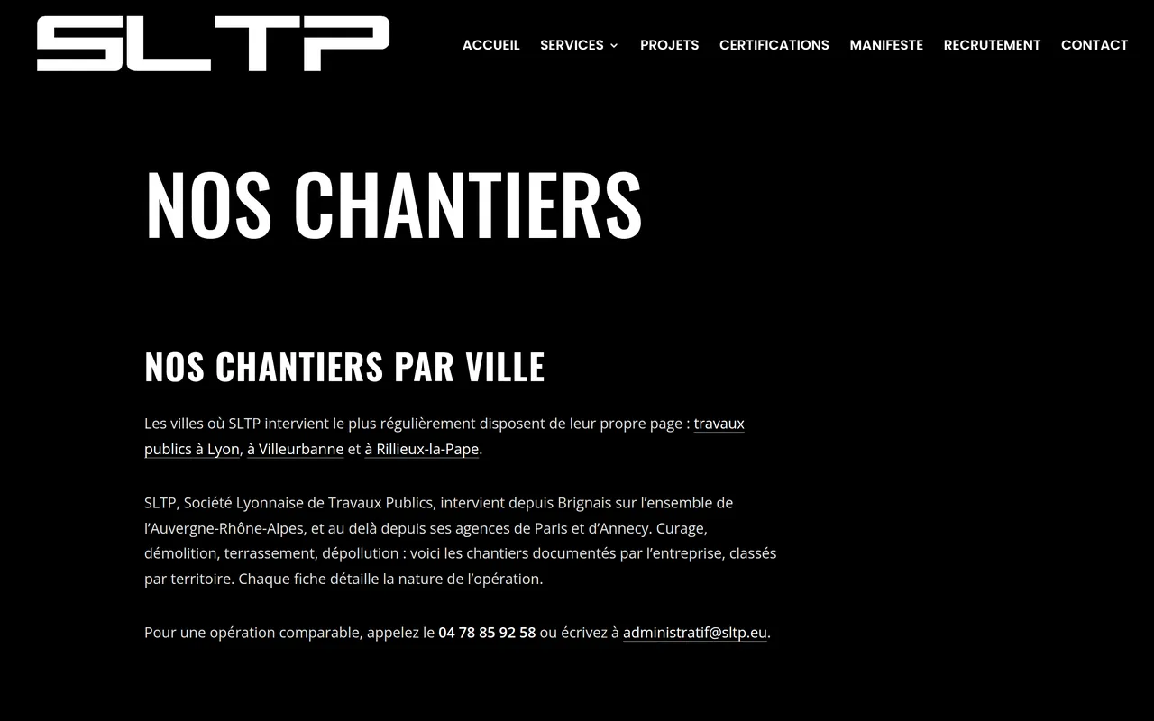 Page « Projets » du site de SLTP, sur ordinateur.