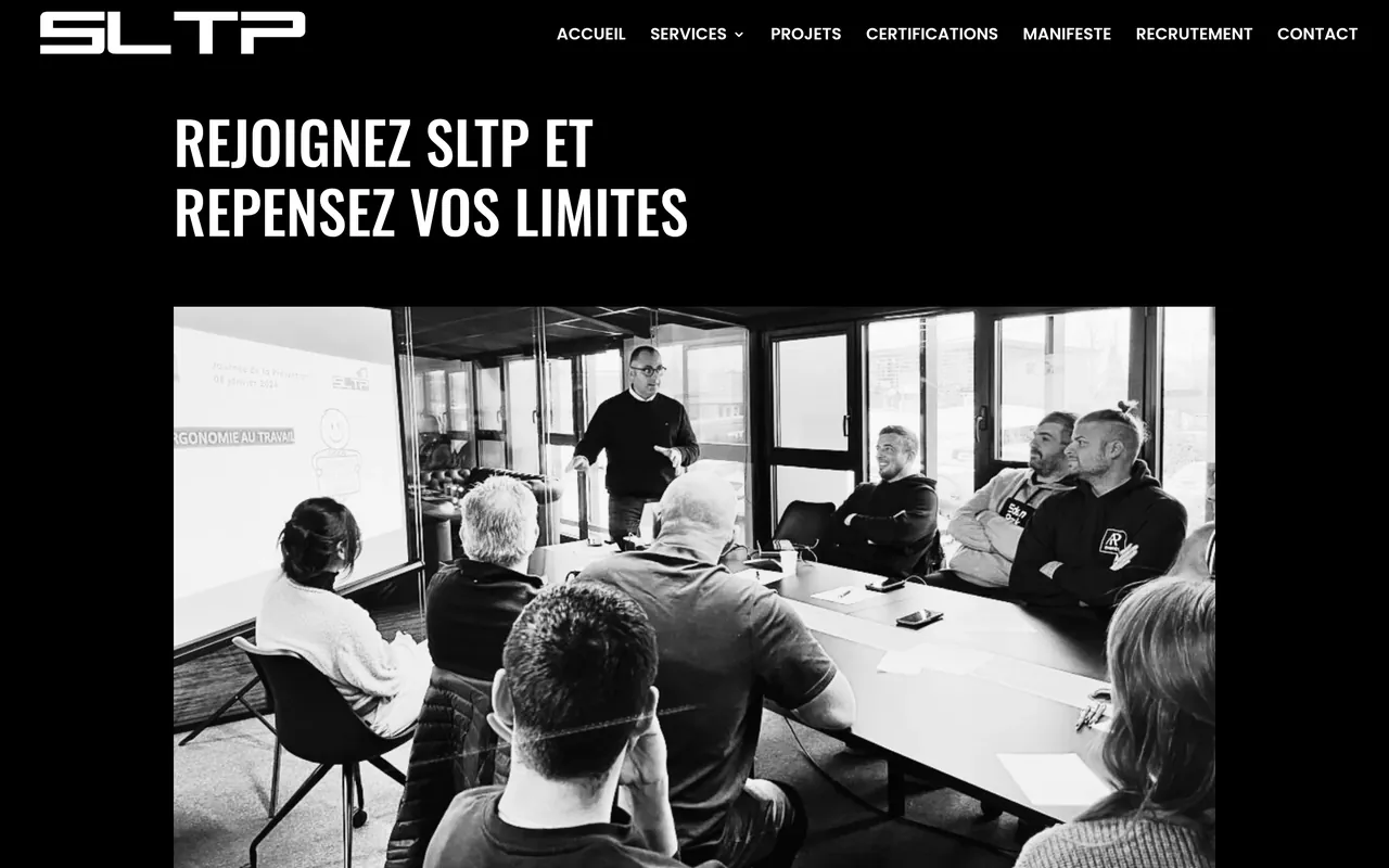 Section « Rejoignez SLTP et repensez vos limites » de la page « Recrutement » du site de SLTP, sur ordinateur.
