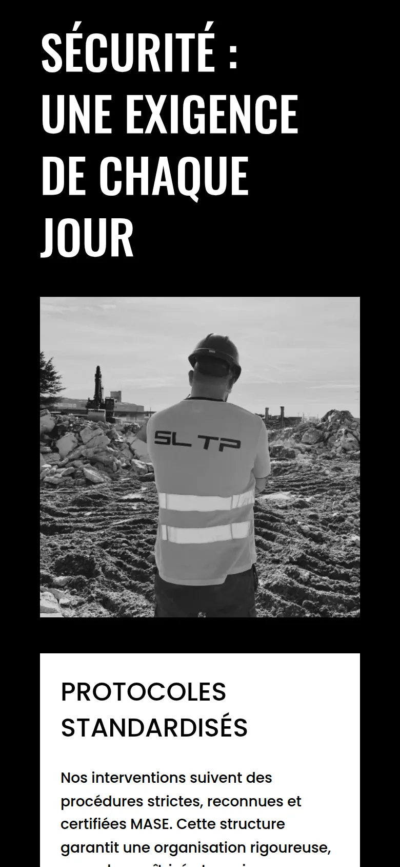 Section « Sécurité » de l’accueil du site de SLTP, sur téléphone.