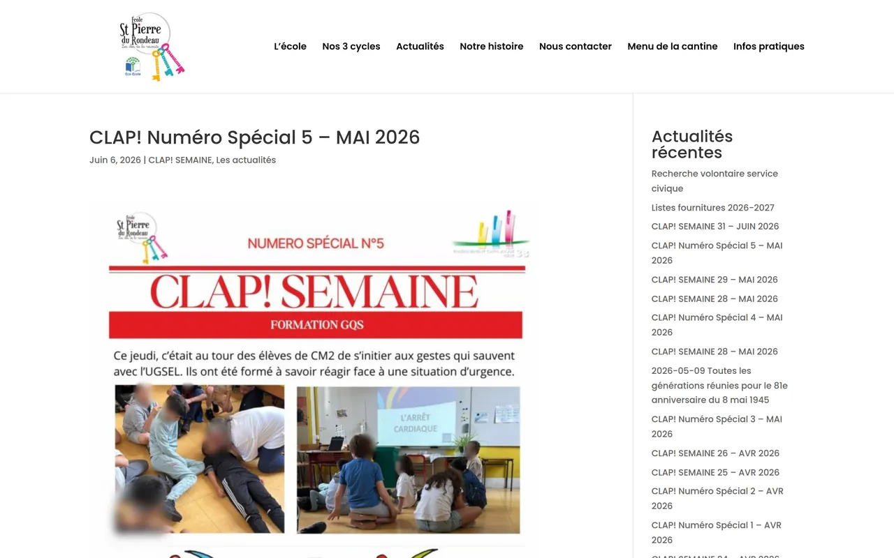 Page « Numéro spécial 5 » du site de l’école Saint-Pierre du Rondeau, sur ordinateur.