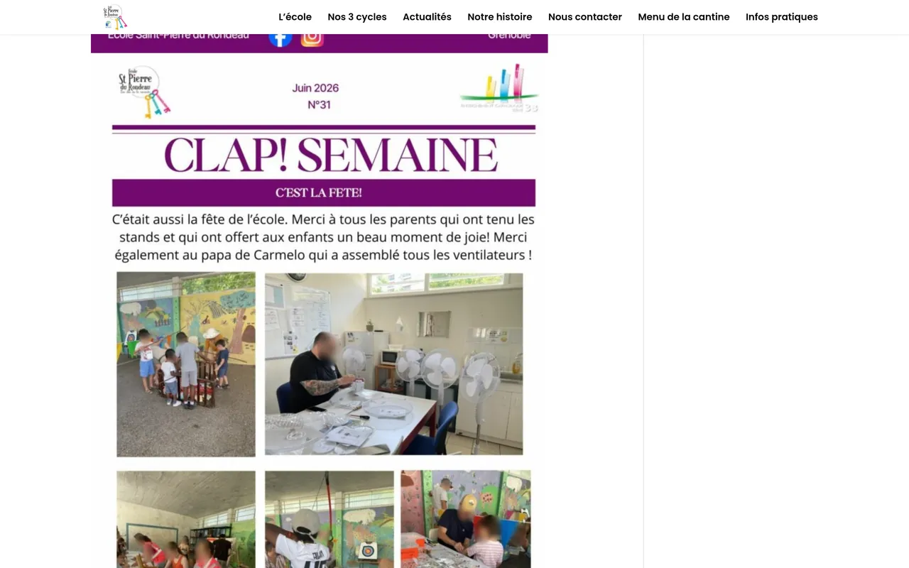 Section « La fête de l’école » de la page « Gazette n° 31 » du site de l’école Saint-Pierre du Rondeau, sur ordinateur.
