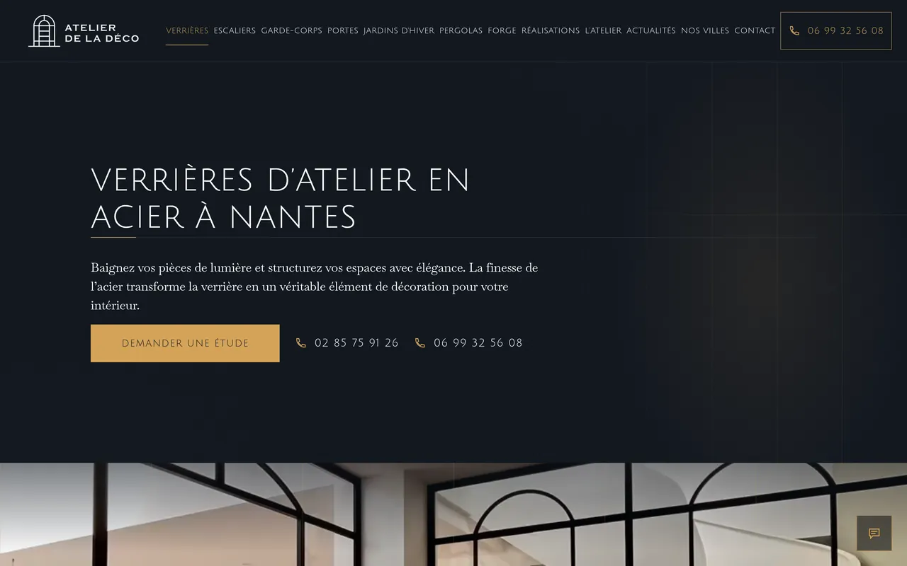 Page « Verrières » du site d’Atelier de la Déco, sur ordinateur.