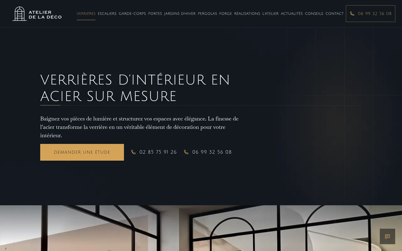 Page « Verrières » du site d’Atelier de la Déco, sur ordinateur.