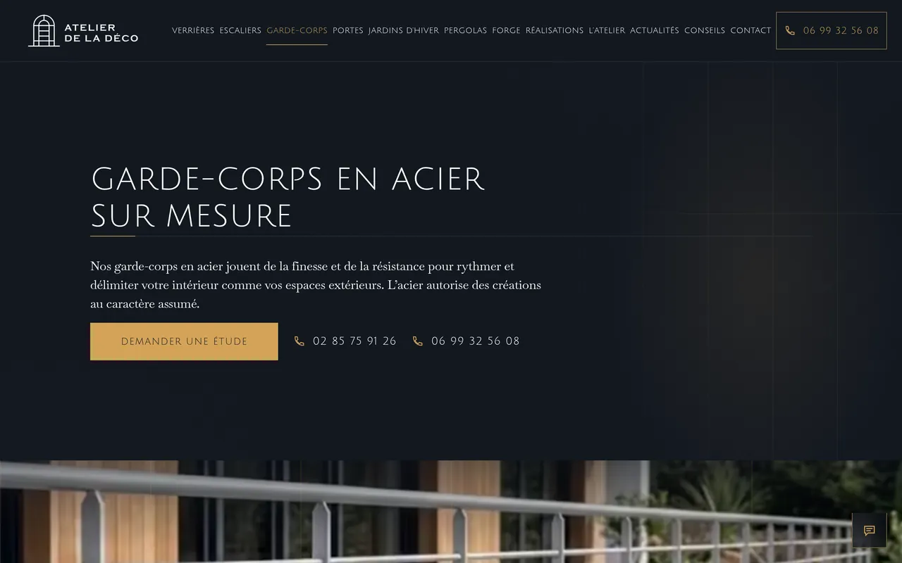 Page « Garde-corps » du site d’Atelier de la Déco, sur ordinateur.