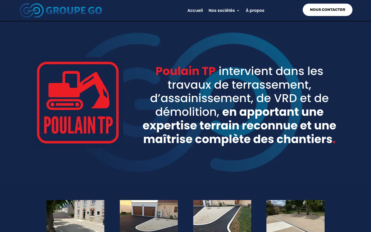 Page « Poulain TP » du site de Groupe Go, sur ordinateur.