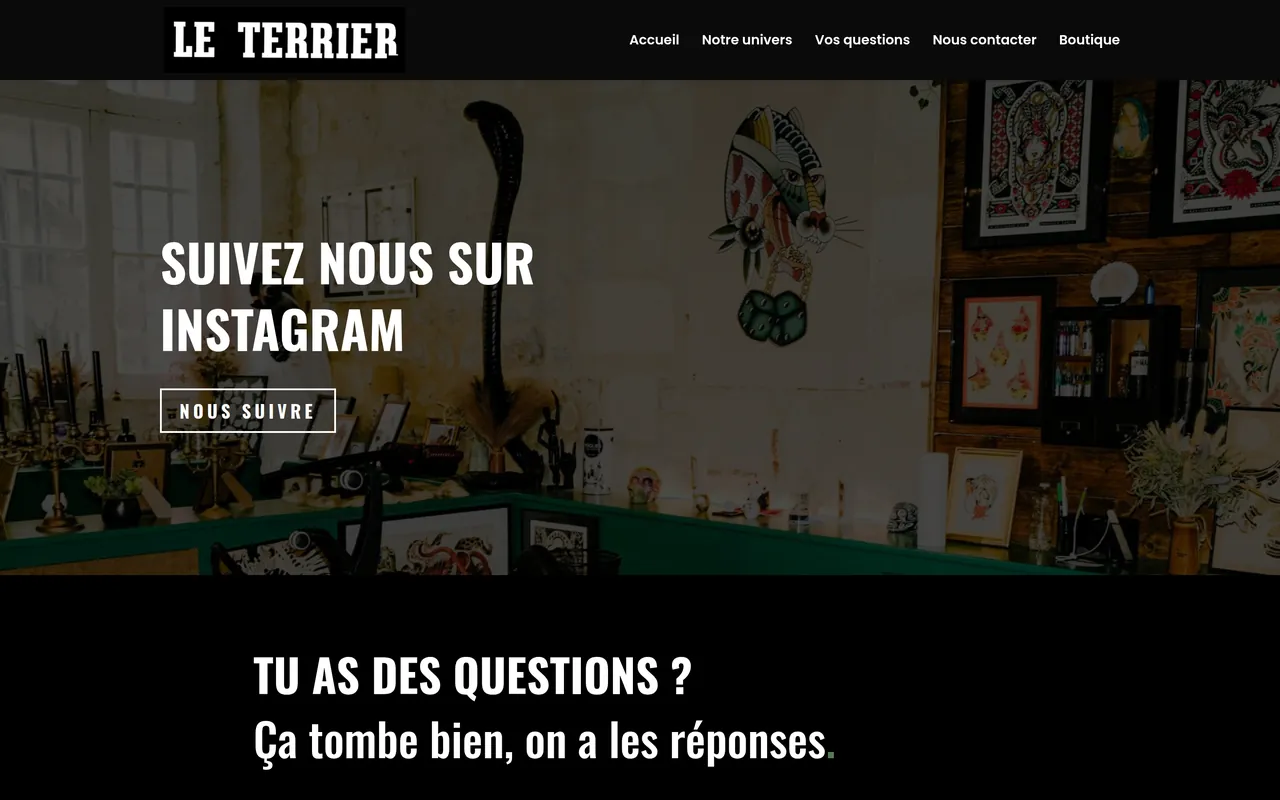 Section « Suivez-nous sur Instagram » de l’accueil du site du Terrier, sur ordinateur.
