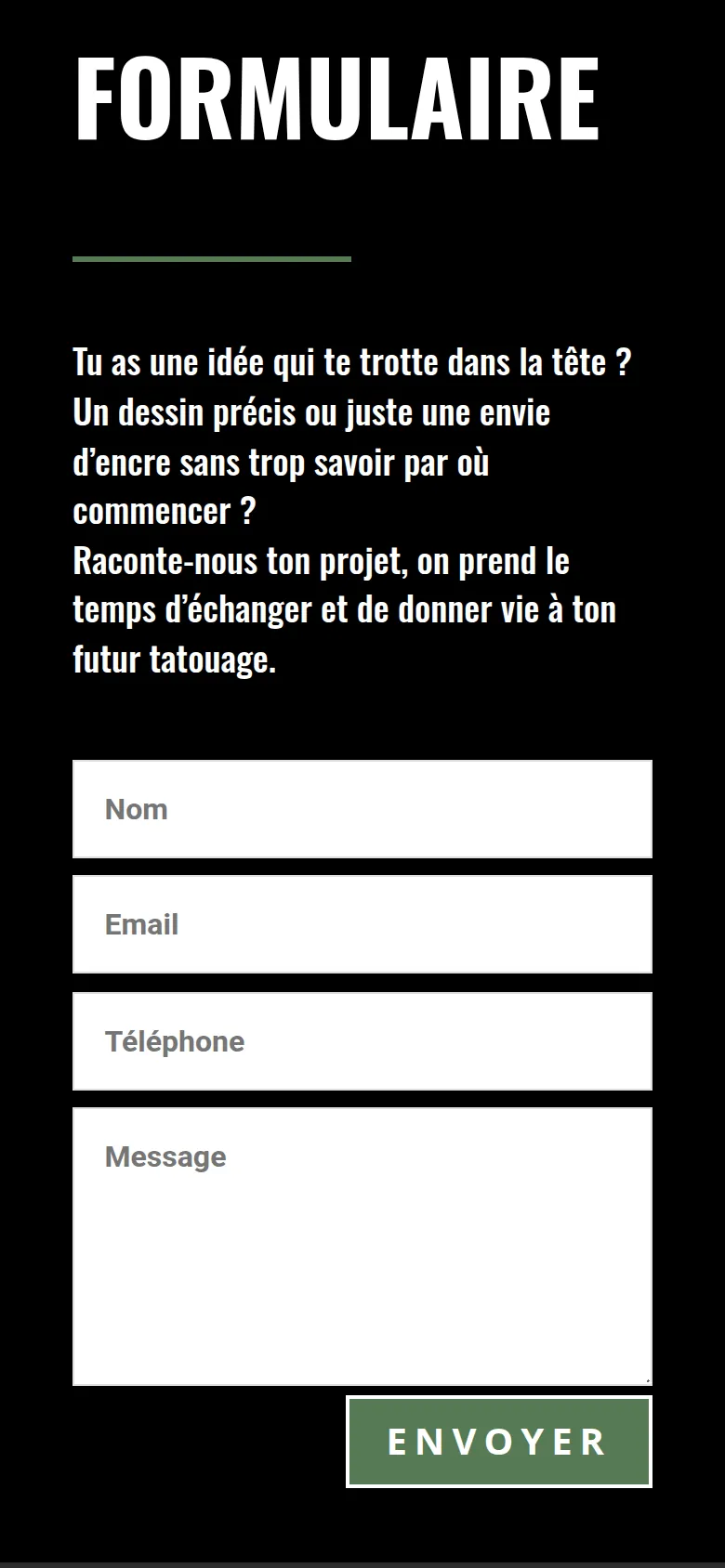 Section « Formulaire » de l’accueil du site du Terrier, sur téléphone.