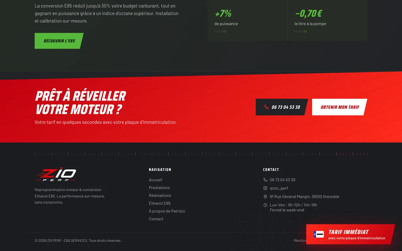 Section « Les repères en fin de page » de l’accueil du site de ZIO PERF, sur ordinateur.