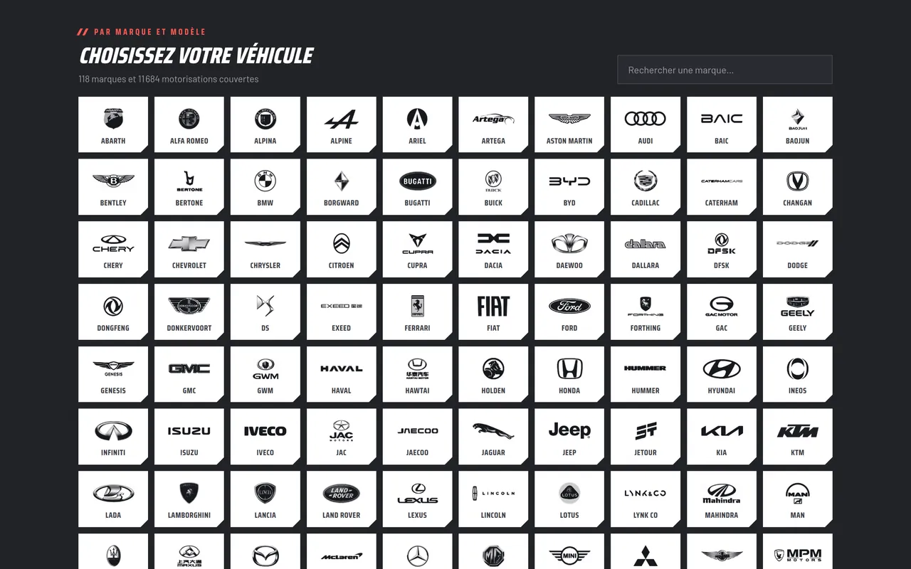 Toutes les marques dans le catalogue ZIO PERF, sur ordinateur.