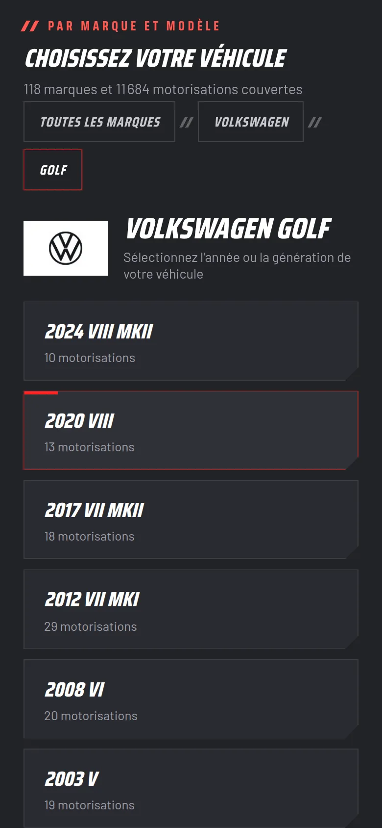 Section « La génération de la Golf » de l’accueil du site de ZIO PERF, sur téléphone.
