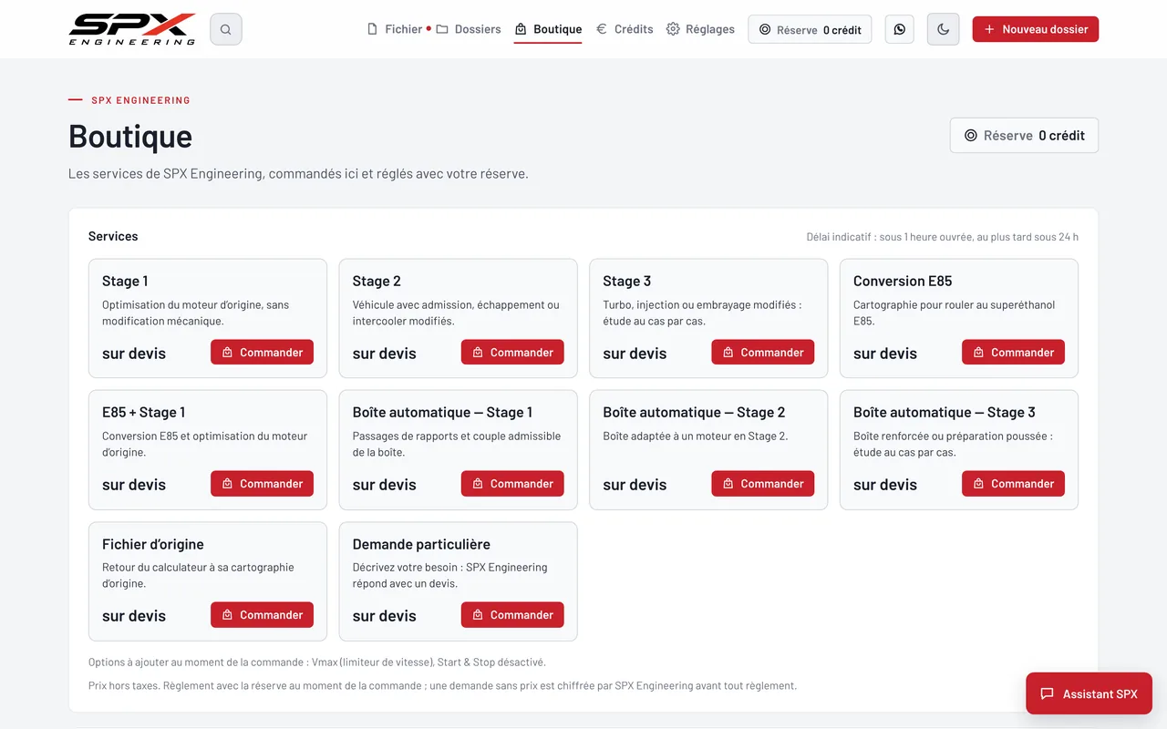 Écran « La Boutique du logiciel » du logiciel SPX Engineering, sur ordinateur.