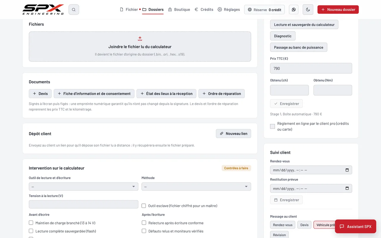 Écran « Le dossier, plus bas » du logiciel SPX Engineering, sur ordinateur.