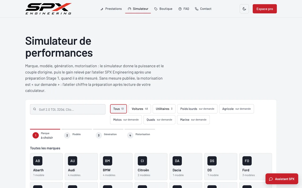 Écran « Le simulateur » du logiciel SPX Engineering, sur ordinateur.