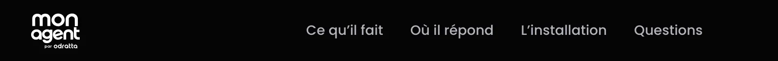 En-tête du site Mon agent par Odratta, logo en blanc sur fond sombre.