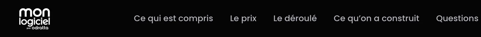 En-tête du site Mon logiciel par Odratta, logo en blanc sur fond sombre.