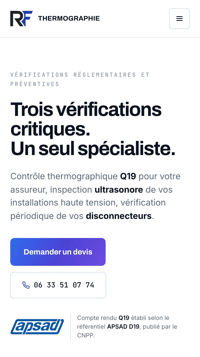 Le même site de RF Thermographie sur un téléphone.